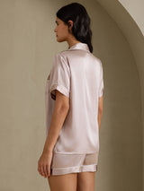 [رمادي الظل] SilkSilky-SA Short Sleeve Lapel Collar طقم بيجامة نسائي 002