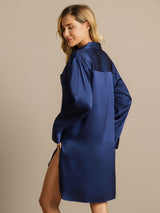 [أزرق غامق] SilkSilky-SA Long Sleeve Lapel Collar باس النوم 002