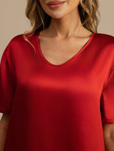 [خمر] SilkSilky-SA Half Sleeve V Neck باس النوم 005