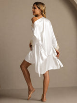 [أبيض] SilkSilky-SA 3/4 Sleeve V Neck رداء الحمام وقميص النوم 002