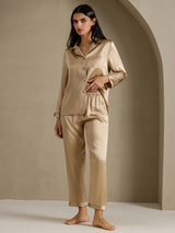 [ذهبي شمبانيا] SilkSilky-SA Long Sleeve Lapel Collar طقم بيجامة نسائي 007