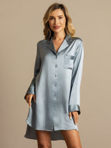 [أزرق رمادي] SilkSilky-SA Long Sleeve Lapel Collar باس النوم 001