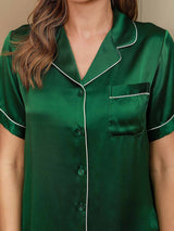 [أخضر] SilkSilky-SA Short Sleeve Lapel Collar طقم بيجامة نسائي 004