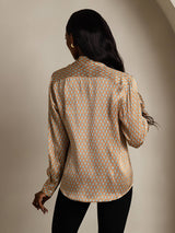 [أنماط زهرية] SilkSilky-SA Long Sleeve Lapel Collar بلايز نسائية 002