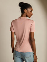 [لون القرنفل] SilkSilky-SA 100% Silk Jersey Short Sleeve ياقة نصف عالية تي شيرت نسائية 002