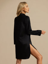 [أسود] SilkSilky-SA Long Sleeve Lapel Collar باس النوم 002