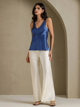 [أزرق بترولي حقيقي] SilkSilky-SA Sleeveless V Neck كامي 007