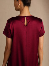[احمر غامق] SilkSilky-SA Short Sleeve Crew Neck فساتين نسائية 003