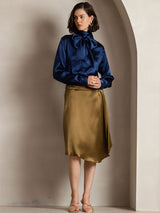[أزرق غامق] SilkSilky-SA Long Sleeve High Neck بلوزة 006