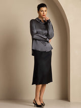 [الرمادي الداكن] SilkSilky-SA Long Sleeve Lapel Collar بلايز نسائية 001