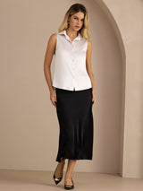 [رمادي فاتح] SilkSilky-SA Sleeveless Lapel Collar بلايز نسائية 007