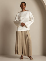 [أبيض] SilkSilky-SA Long Sleeve Boat Neck بلوزة 007