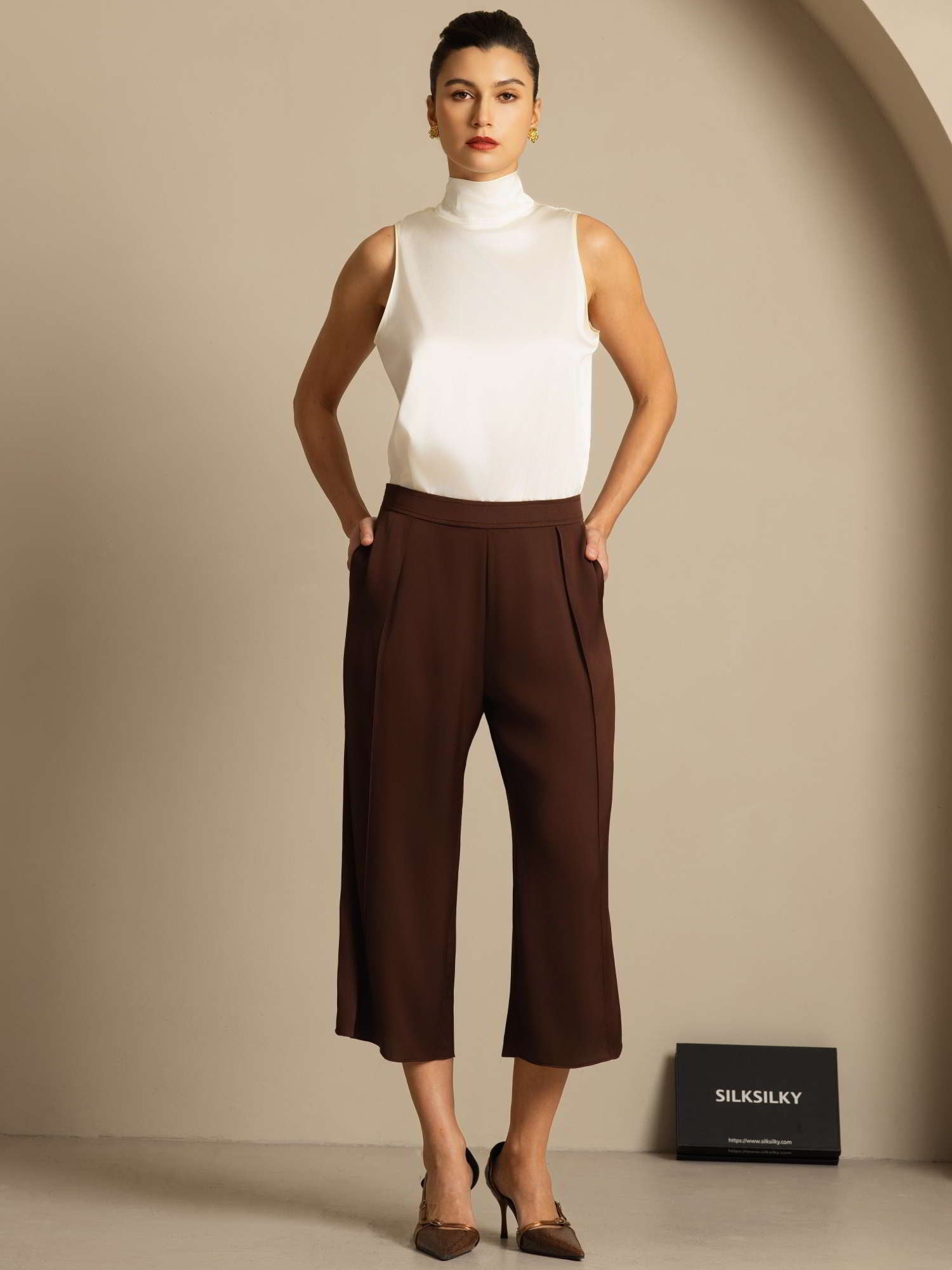 [عاج] SilkSilky-SA 19Momme الحرير تعادل الرقبة بلوزة 008