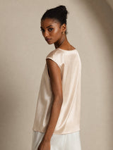 [اللون البيج] SilkSilky-SA Cap Sleeve Round Neck تي شيرت نسائية 007