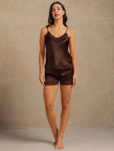 [بني] SilkSilky-SA Sleeveless V Neck مجموعة قميص قصير 006