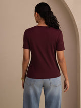[خمر] SilkSilky-SA Short Sleeve V Neck تي شيرت نسائية 002