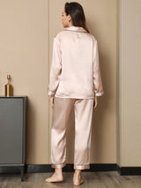 [وردي فاتح] SilkSilky-SA Long Sleeve Lapel Collar طقم بيجامة نسائي 003