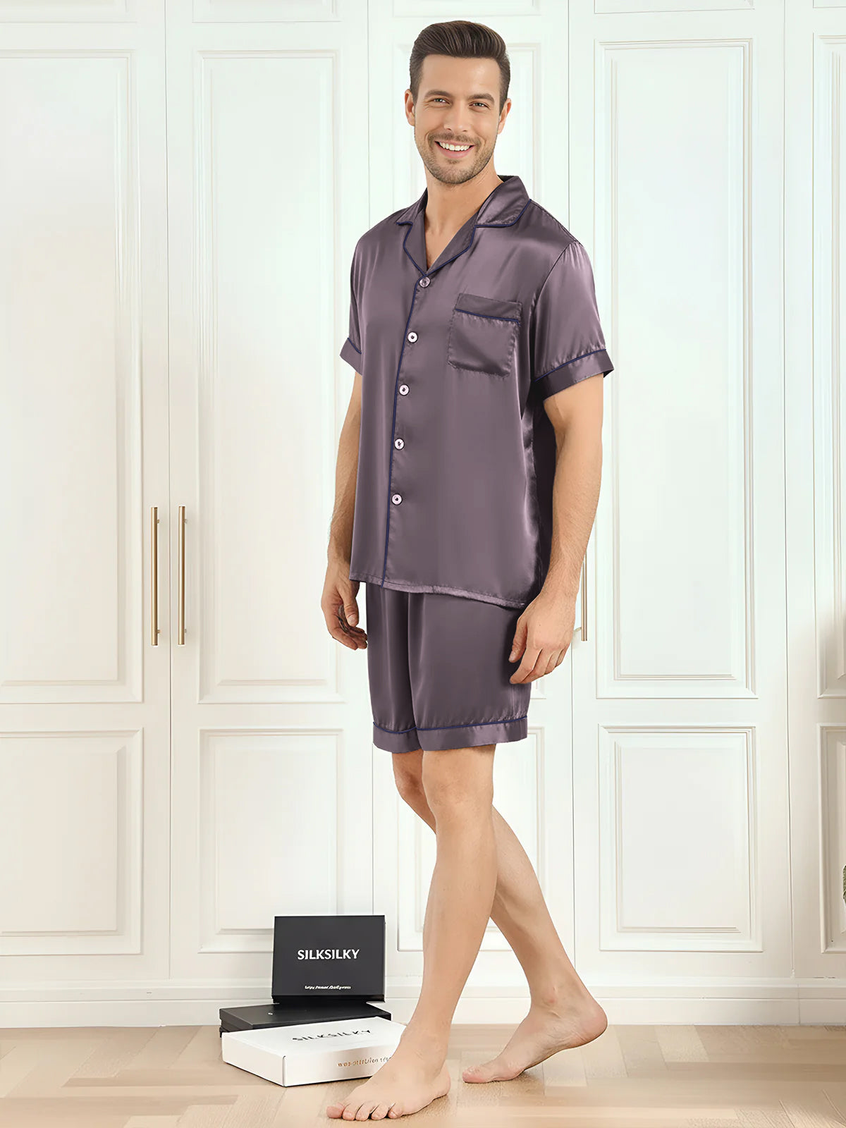 [رمادي أرجواني] SilkSilky-SA Mens Pajamas 005,