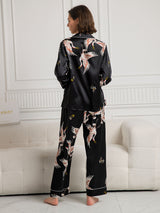 [أسود] SilkSilky-SA Long Sleeve Lapel Collar طقم بيجامة نسائي 002
