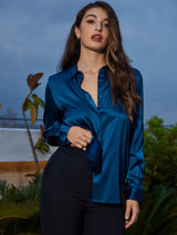 [المياه الخضراء] SilkSilky-SA Long Sleeve Lapel Collar بلايز نسائية 006