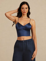 [أزرق غامق] SilkSilky-SA Spaghetti Strap V Neck كامي 001