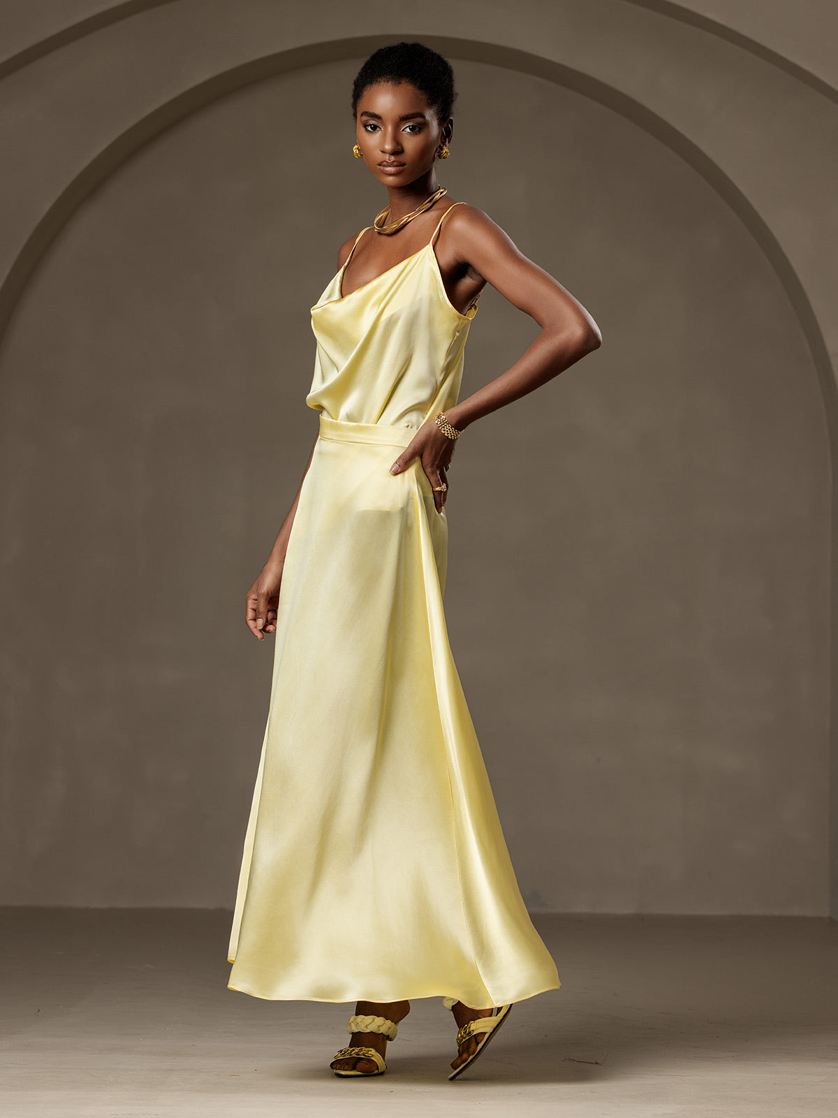 [أصفر فاتح] SilkSilky-SA 19Momme الحرير Skirt 007