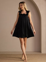 [أسود] SilkSilky-SA Sleeveless Square Neck باس النوم 005