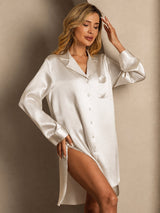 [اللون البيج] SilkSilky-SA Long Sleeve Lapel Collar باس النوم 005