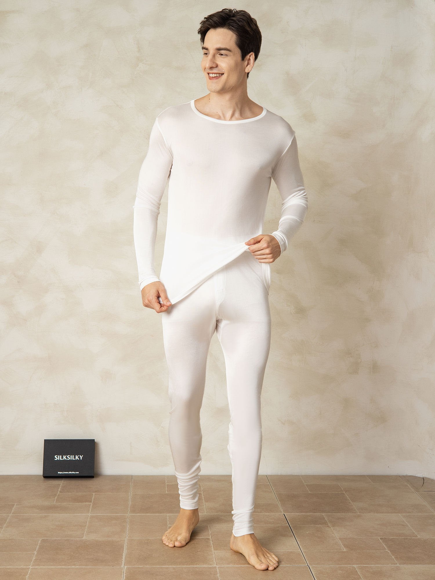 [أبيض] SilkSilky-SA الحرير Mens Pajamas 003