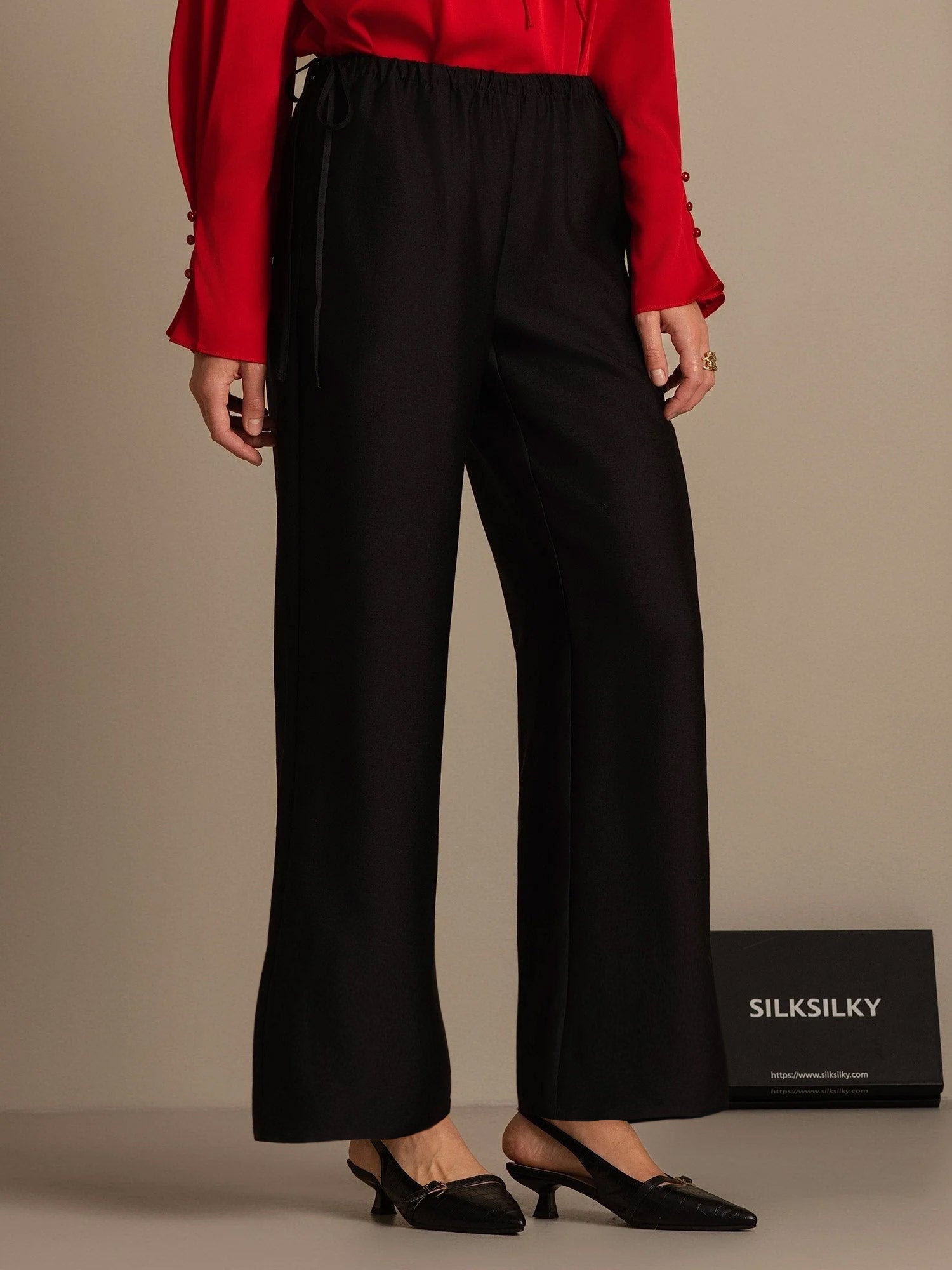 [أسود] SilkSilky-SA 32Momme الحرير Womens Pants 006,