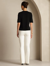 [أسود] SilkSilky-SA Half Sleeve Crew Neck تي شيرت نسائية 004