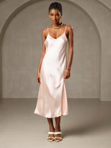 [لون القرنفل] SilkSilky-SA Sleeveless V Neck فساتين نسائية 004