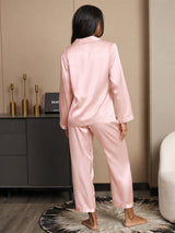[وردي فاتح] SilkSilky-SA Long Sleeve Lapel Collar طقم بيجامة نسائي 002