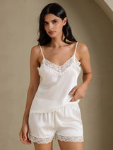 [أبيض] SilkSilky-SA Sleeveless V Neck مجموعة قميص قصير 003