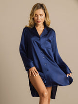 [أزرق غامق] SilkSilky-SA Long Sleeve Lapel Collar باس النوم 003