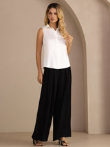 [أبيض] SilkSilky-SA Sleeveless Lapel Collar بلايز نسائية 006