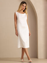 [أبيض] SilkSilky-SA Sleeveless Cowl Neck فساتين نسائية 001
