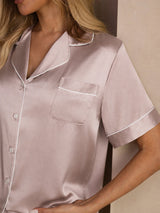 [رمادي الظل] SilkSilky-SA Short Sleeve Lapel Collar طقم بيجامة نسائي 004
