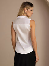 [رمادي فاتح] SilkSilky-SA Sleeveless Lapel Collar بلايز نسائية 002