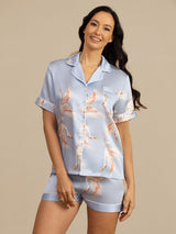[أزرق فاتح] SilkSilky-SA Short Sleeve Lapel Collar طقم بيجامة نسائي 001