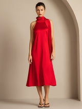 [أحمر] SilkSilky-SA Sleeveless Tie Neck فساتين نسائية 007
