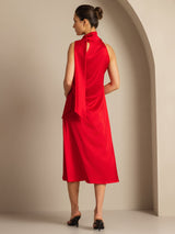 [أحمر] SilkSilky-SA Sleeveless Tie Neck فساتين نسائية 002