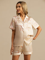 [شامبانيا] SilkSilky-SA Short Sleeve Lapel Collar طقم بيجامة نسائي 004