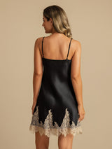 [أسود+اللون البيج] SilkSilky-SA Sleeveless V Neck باس النوم 002