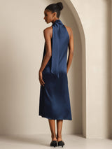 [أزرق غامق] SilkSilky-SA Sleeveless Tie Neck فساتين نسائية 002