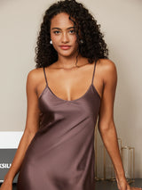 [قهوة] SilkSilky-SA Sleeveless V Neck باس النوم 004