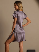 [رمادي أرجواني] SilkSilky-SA Short Sleeve V Neck باس النوم 002