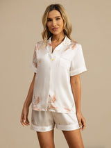 [أبيض] SilkSilky-SA Short Sleeve Lapel Collar طقم بيجامة نسائي 004