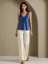 [أزرق بترولي حقيقي] SilkSilky-SA Sleeveless V Neck كامي 006