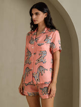 [قطة وردية] SilkSilky-SA Short Sleeve Lapel Collar طقم بيجامة نسائي 007
